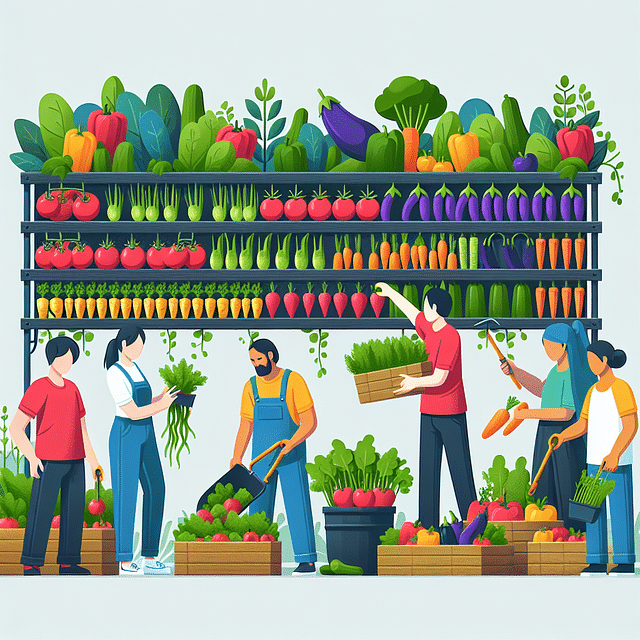 harvesting colorful vegetables from vertical garden