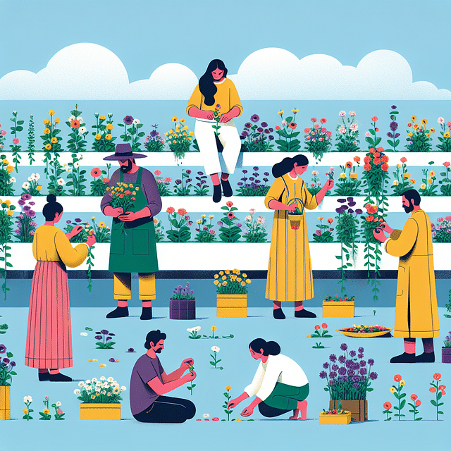 harvesting edible flowers from vertical garden