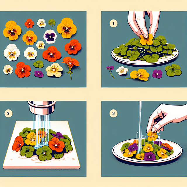 freshly harvested edible flowers being rinsed and prepared for eating