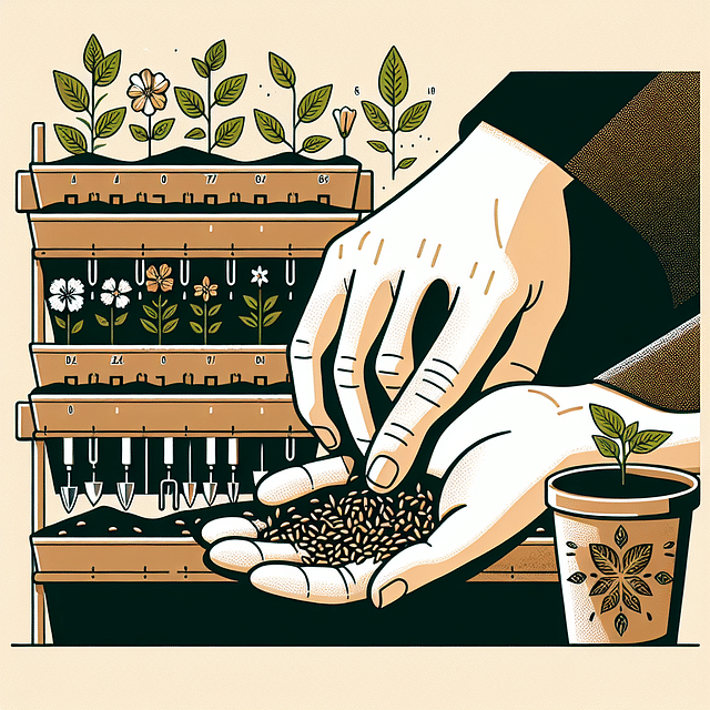 hands planting edible flower seeds in a vertical garden planter