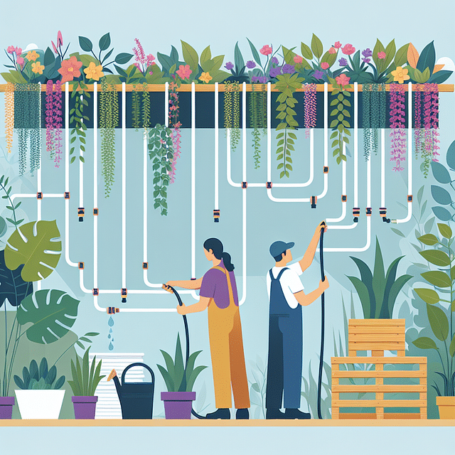 setting up tubing in vertical garden