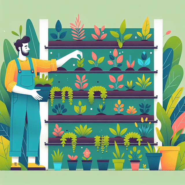 adding plants and soil to vertical garden