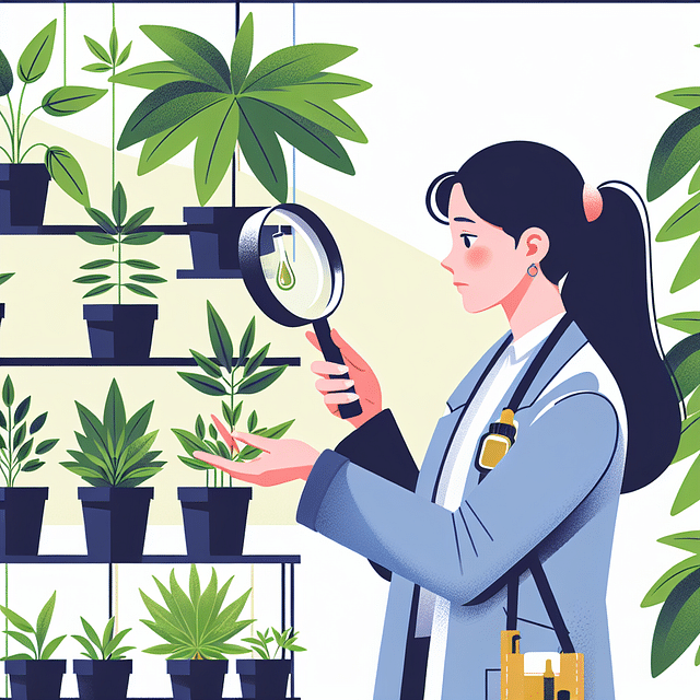 person inspecting leaves of an indoor vertical garden after applying neem oil