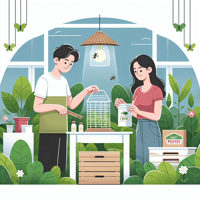 Person checking and replacing homemade pest traps in an indoor garden