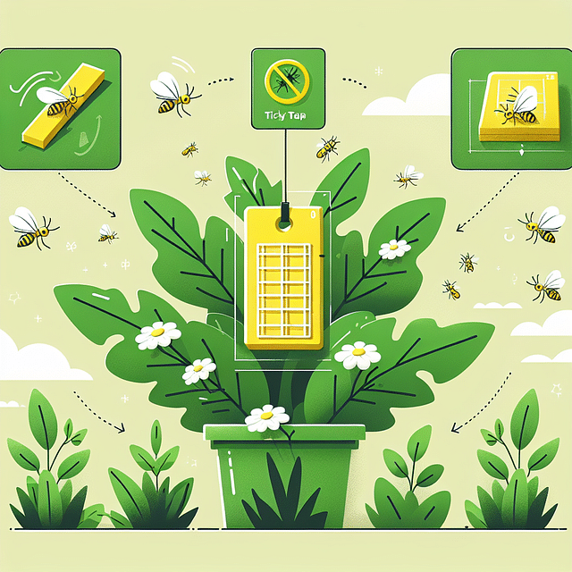 Yellow sticky trap positioned at the top of plants for whiteflies