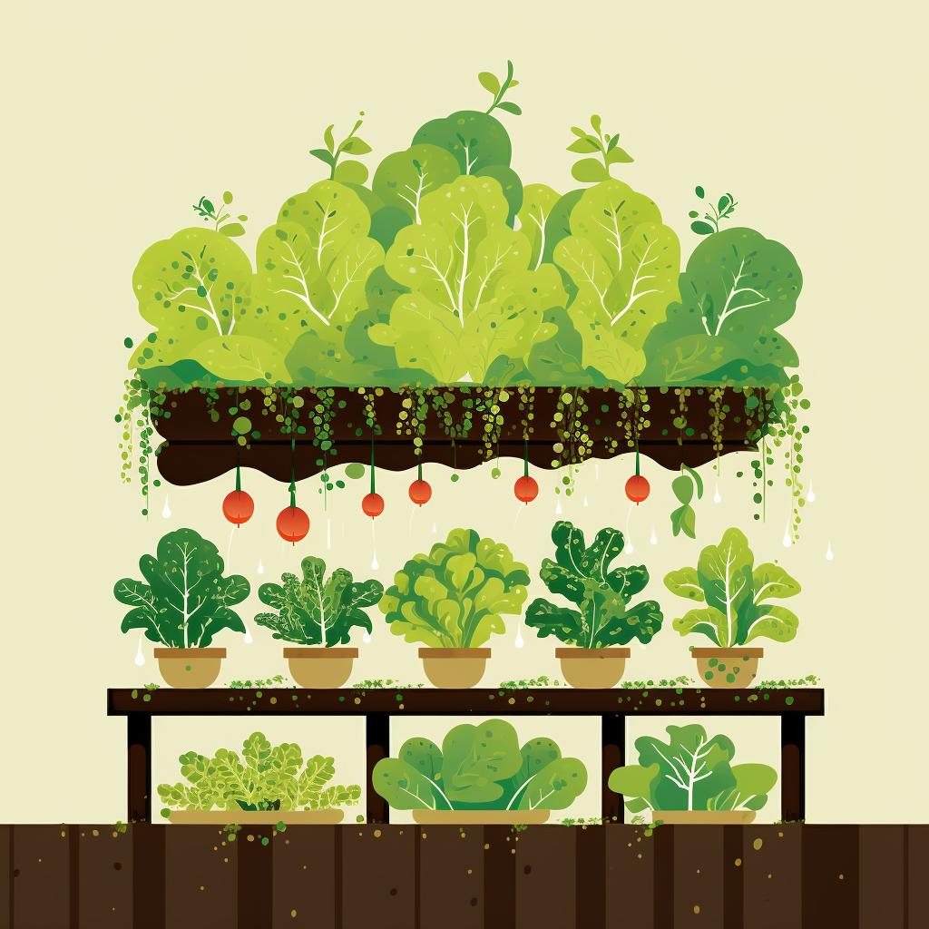 Vertical garden structure, potting mix, and lettuce seeds on a table