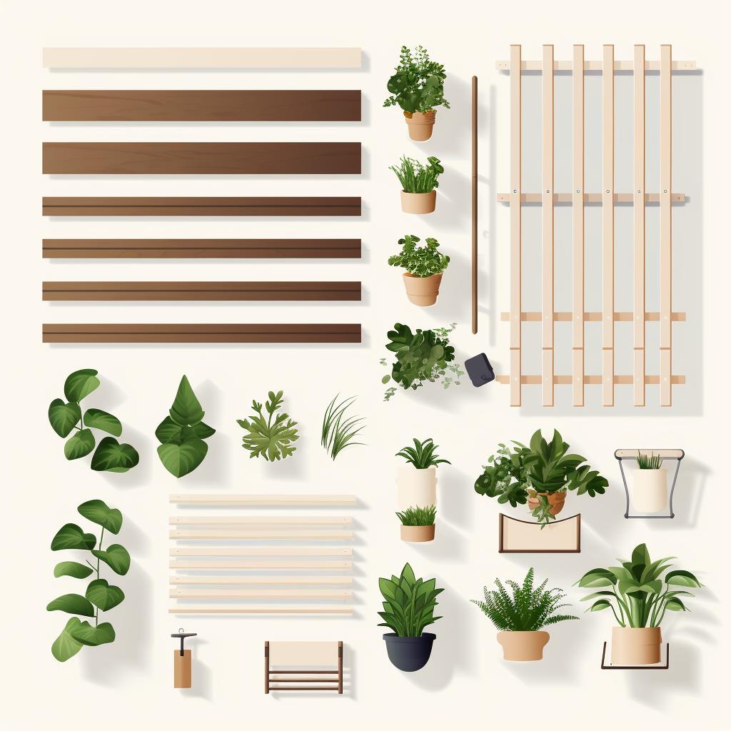 Materials laid out for an indoor living wall installation