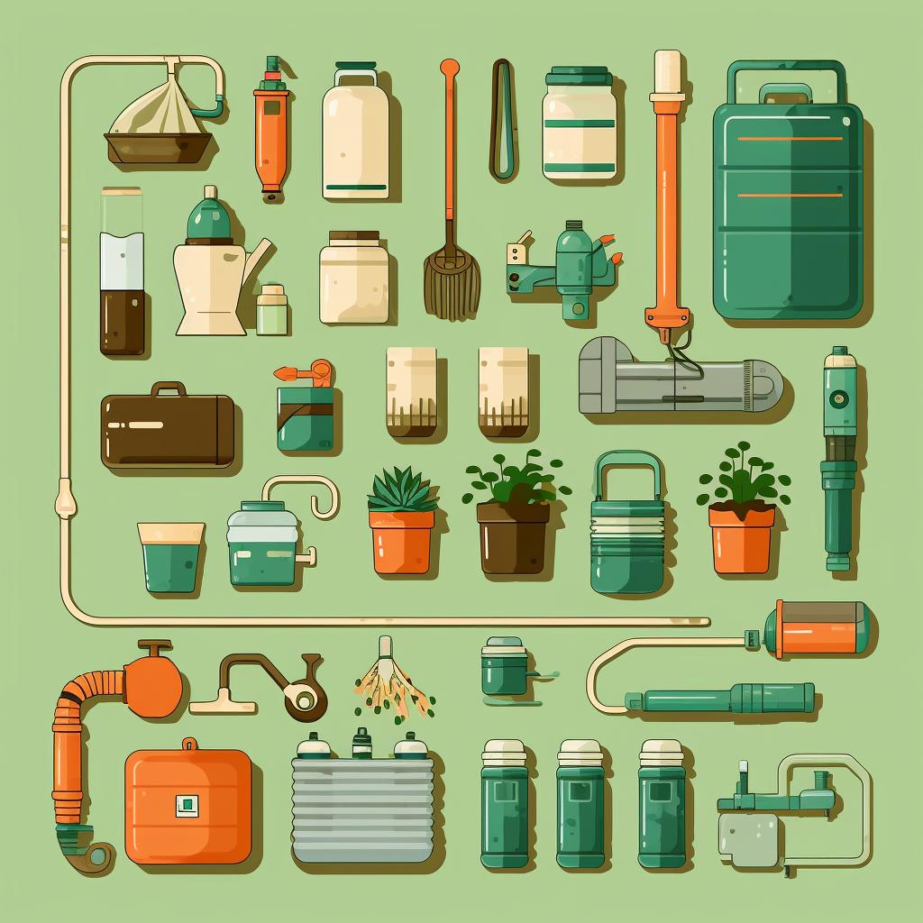 A collection of watering system supplies laid out.