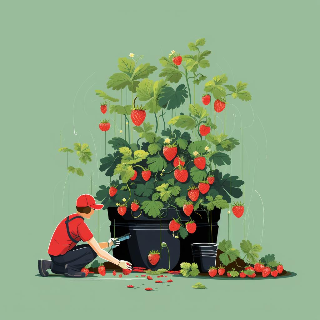 Planting strawberries in a vertical planter