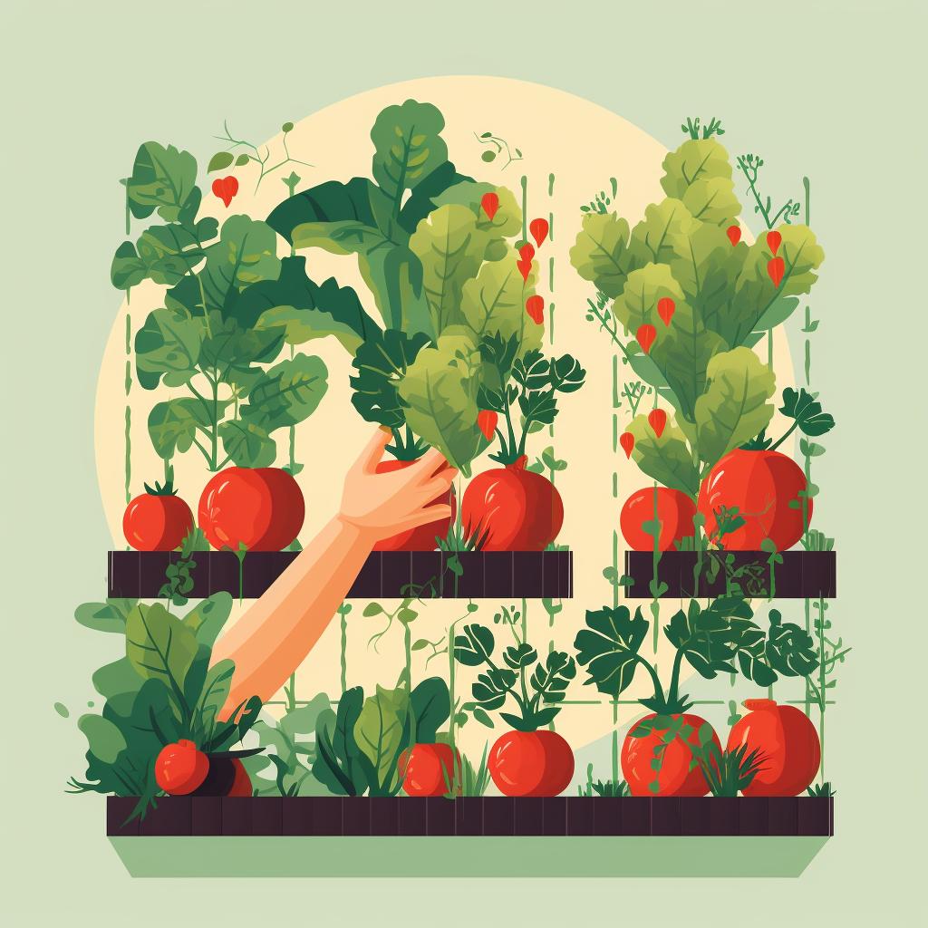 Hands planting vegetables in a vertical garden structure