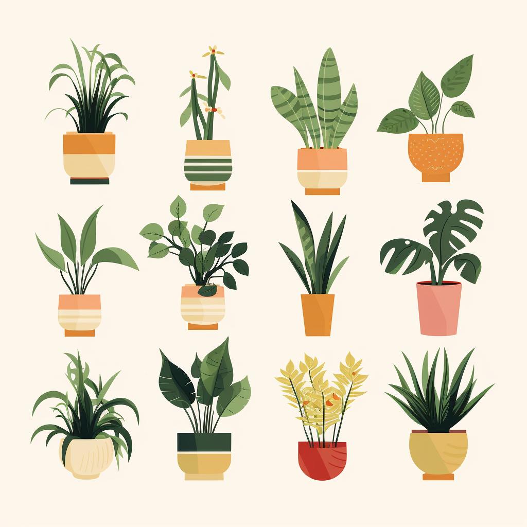 A variety of healthy, low-maintenance indoor plants ready for planting