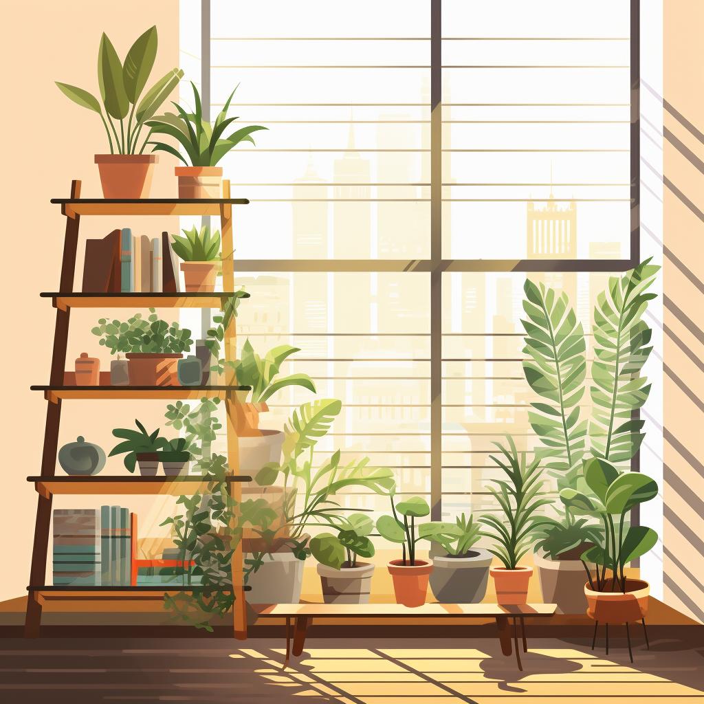 Indoor vertical garden setup near a window with ample sunlight