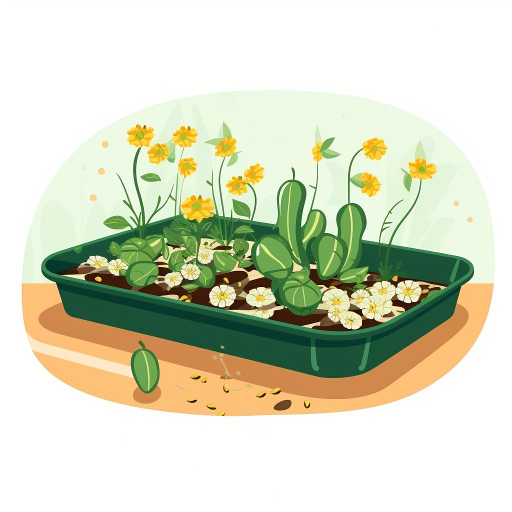 Zucchini seeds being planted in a seed tray