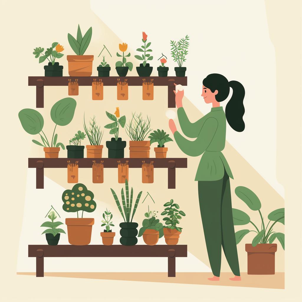 A person caring for an indoor vertical herb garden