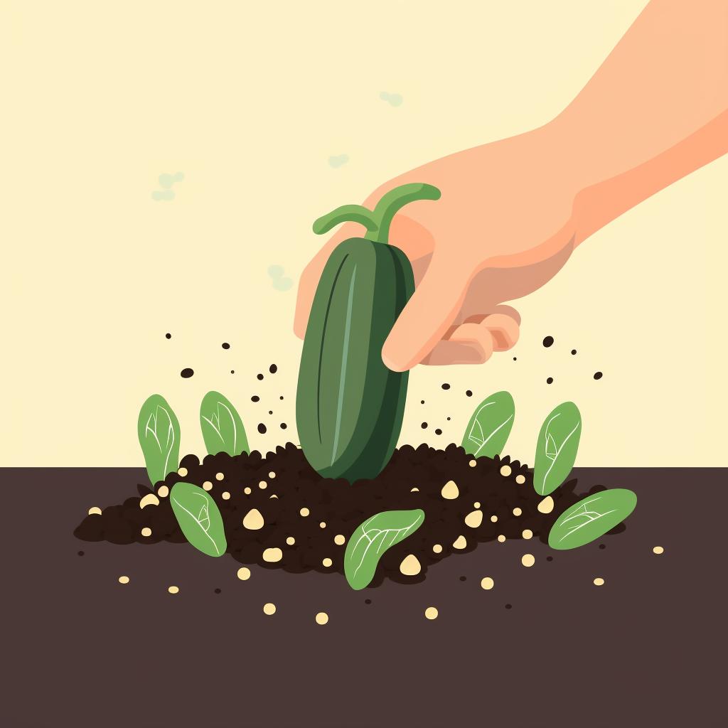 Hand planting zucchini seeds in soil