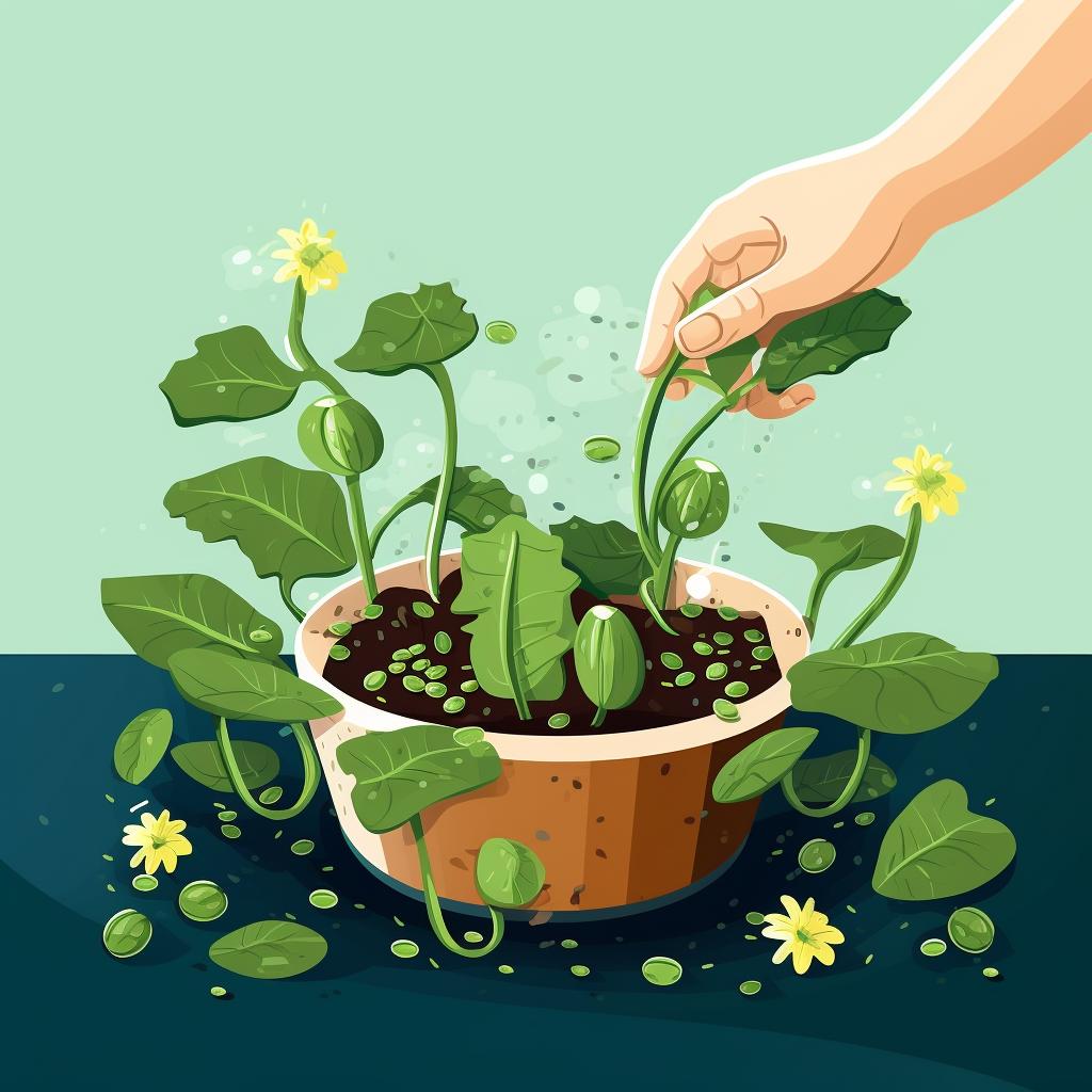 Hand planting a zucchini seed in the pot