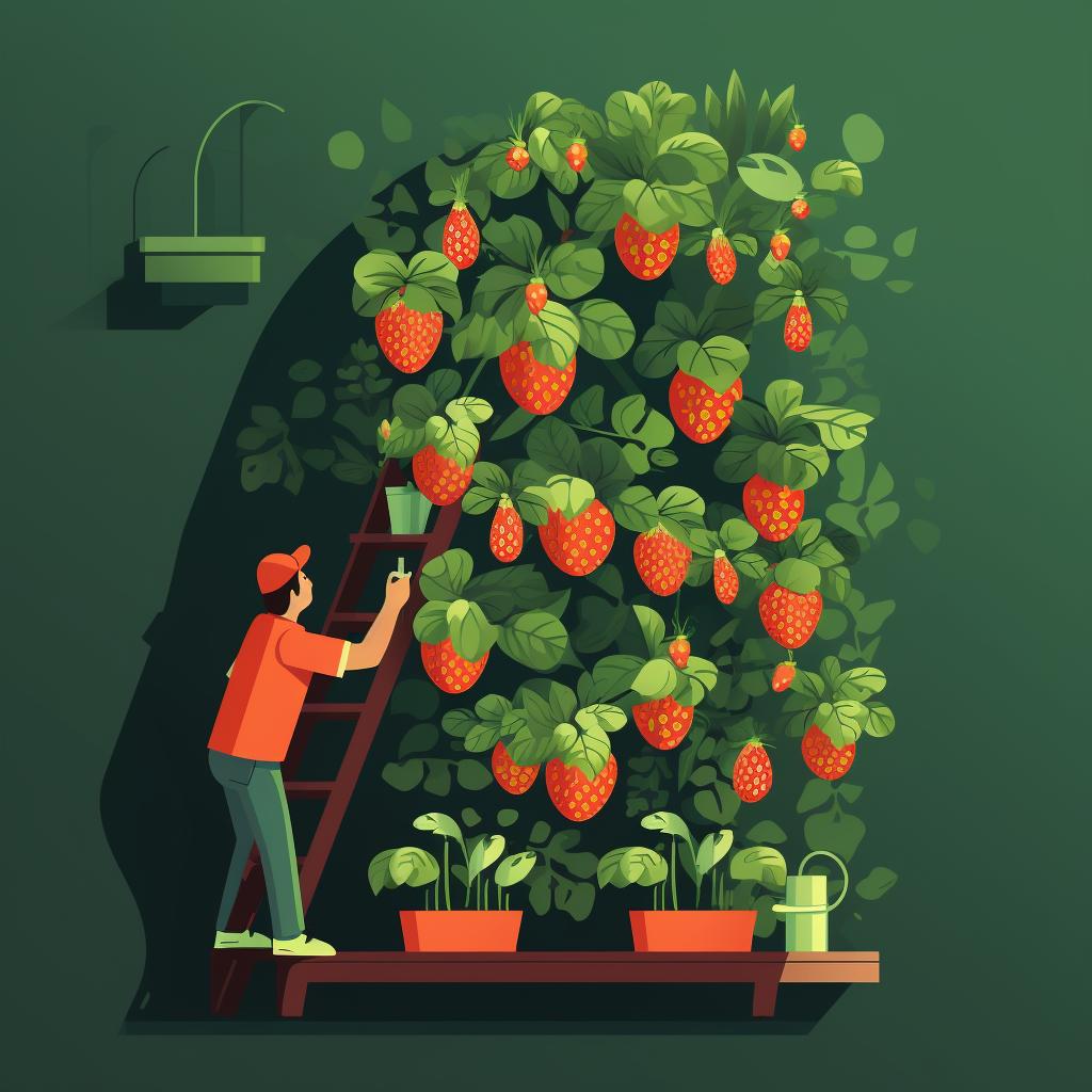 Planting strawberries in a vertical gardening system