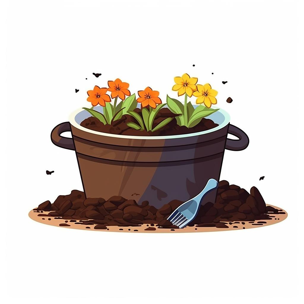 Pot filled with a mix of compost and potting soil